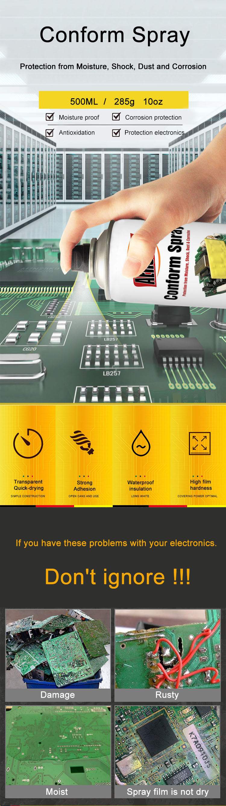 Tinta spray de verniz isolante transparente Aeropak